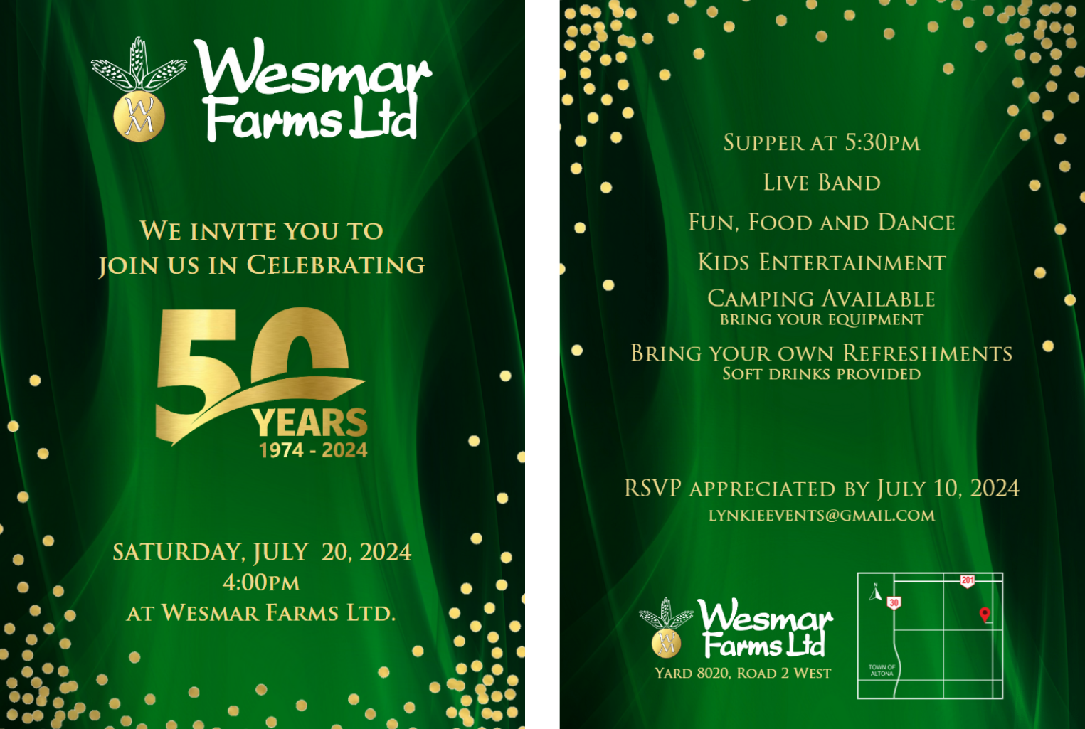 Wesmar Seeds 50-year anniversary invite card.